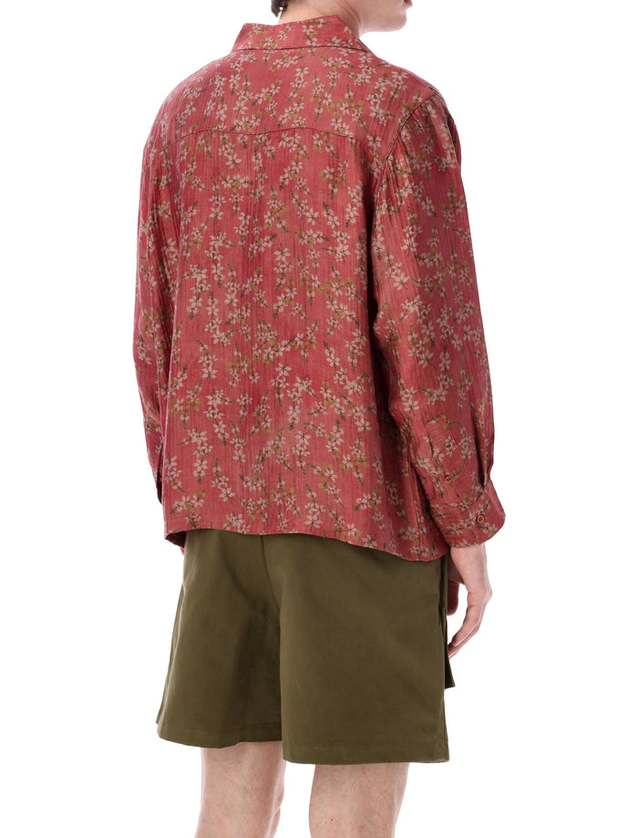 Found Floral Camp Shirt Dark Red Viscose