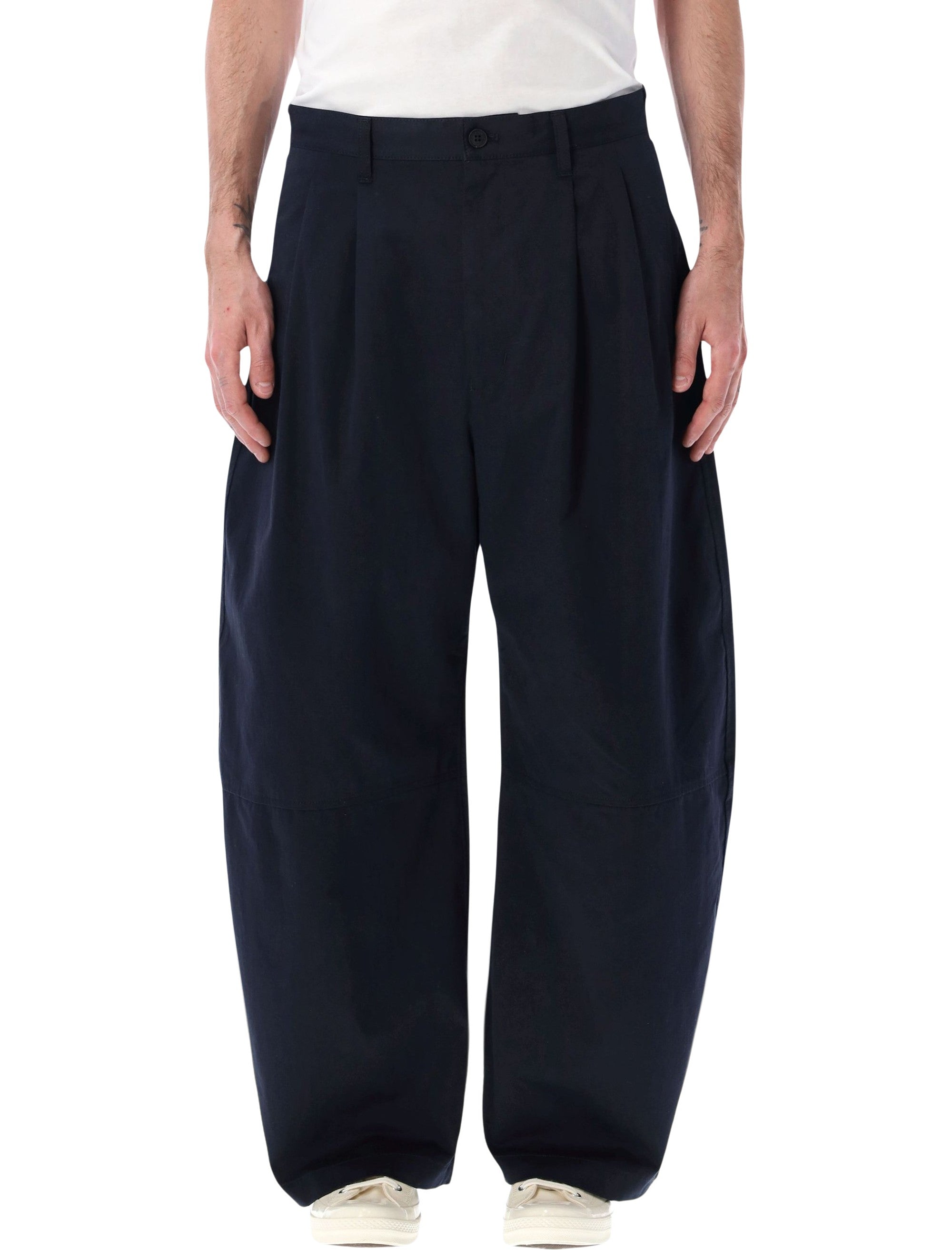 Comme Des Garçons Homme Wide Leg Trousers Navy Cotton