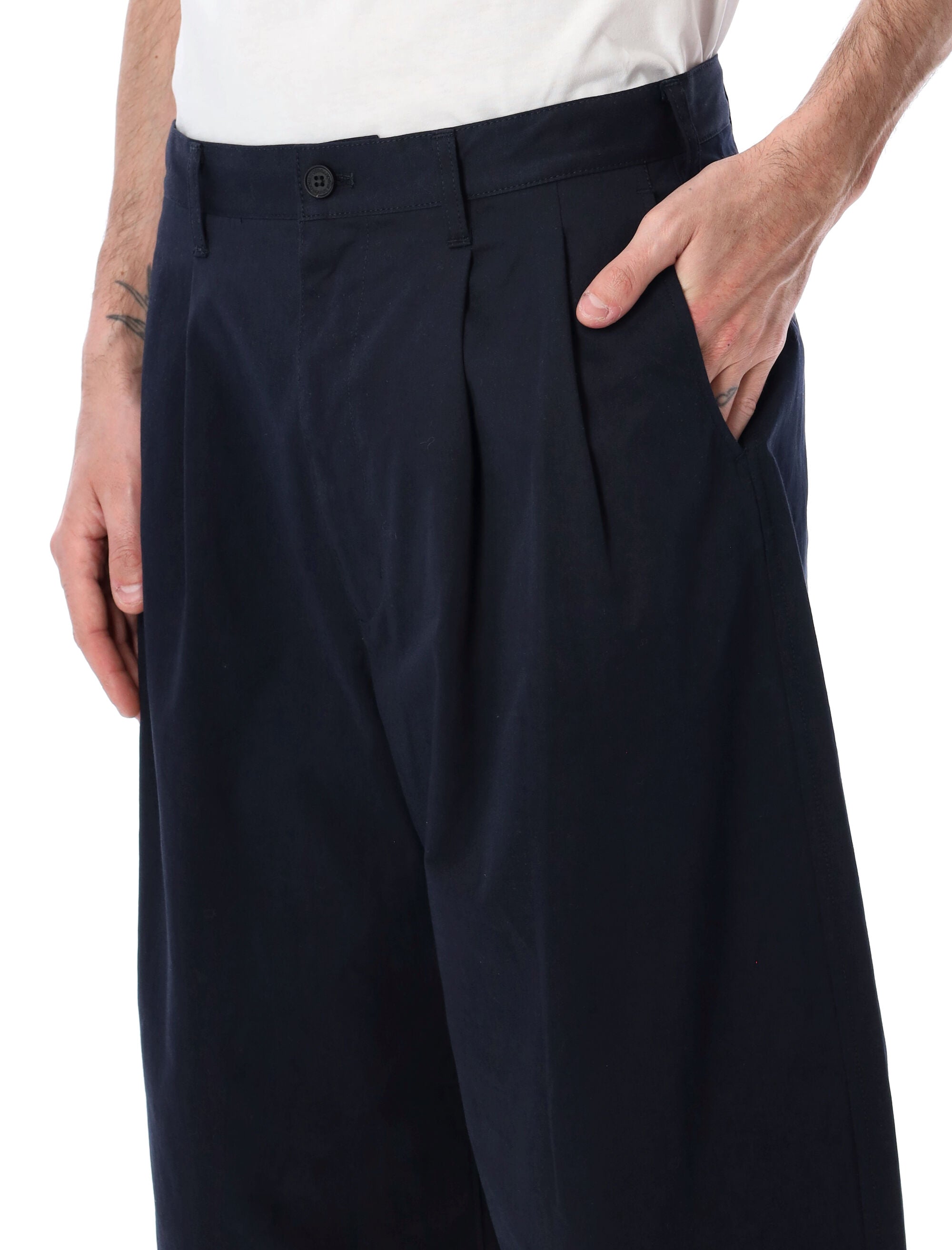 Comme Des Garçons Homme Wide Leg Trousers Navy Cotton