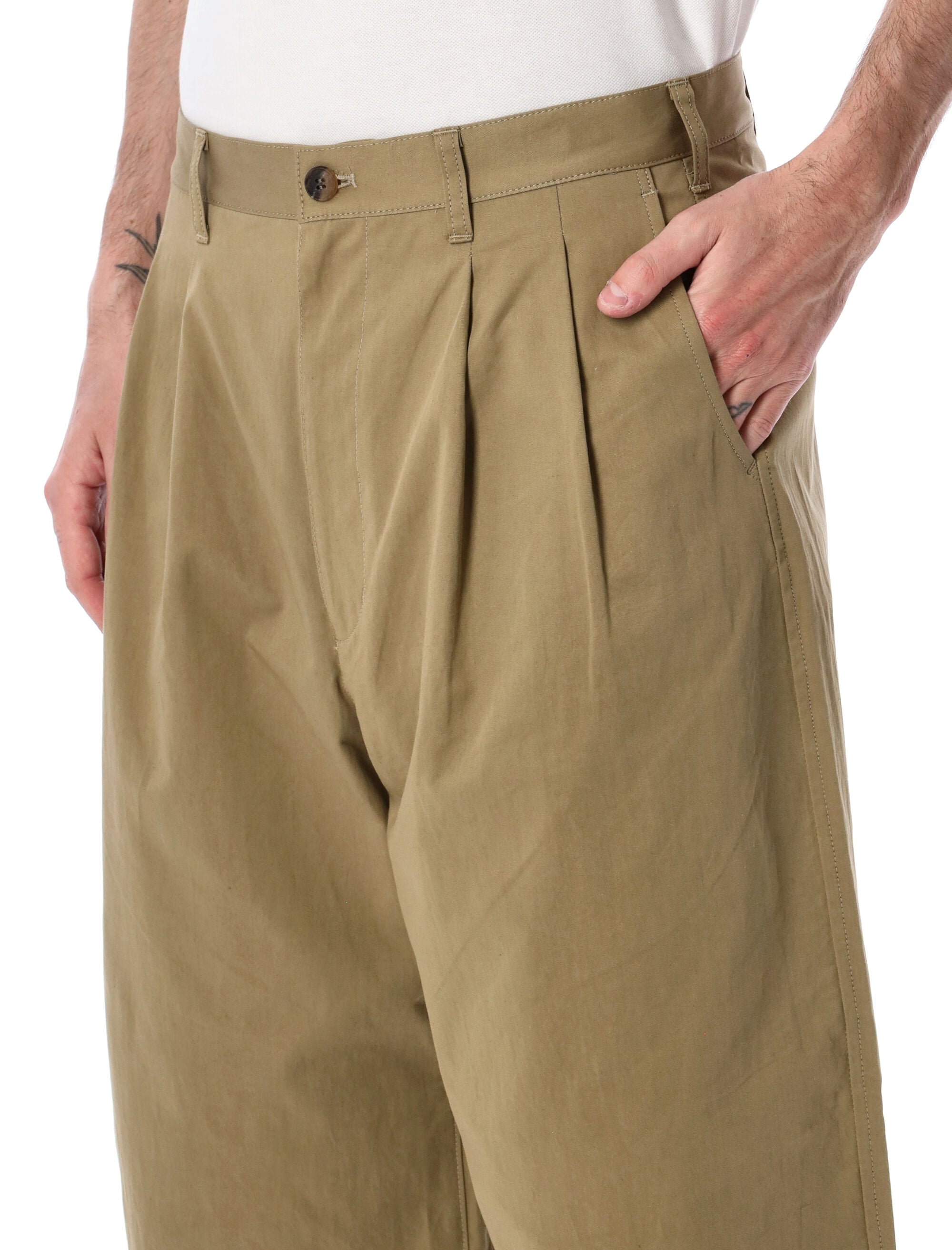 Comme Des Garçons Homme Wide Leg Trousers Beige Cotton