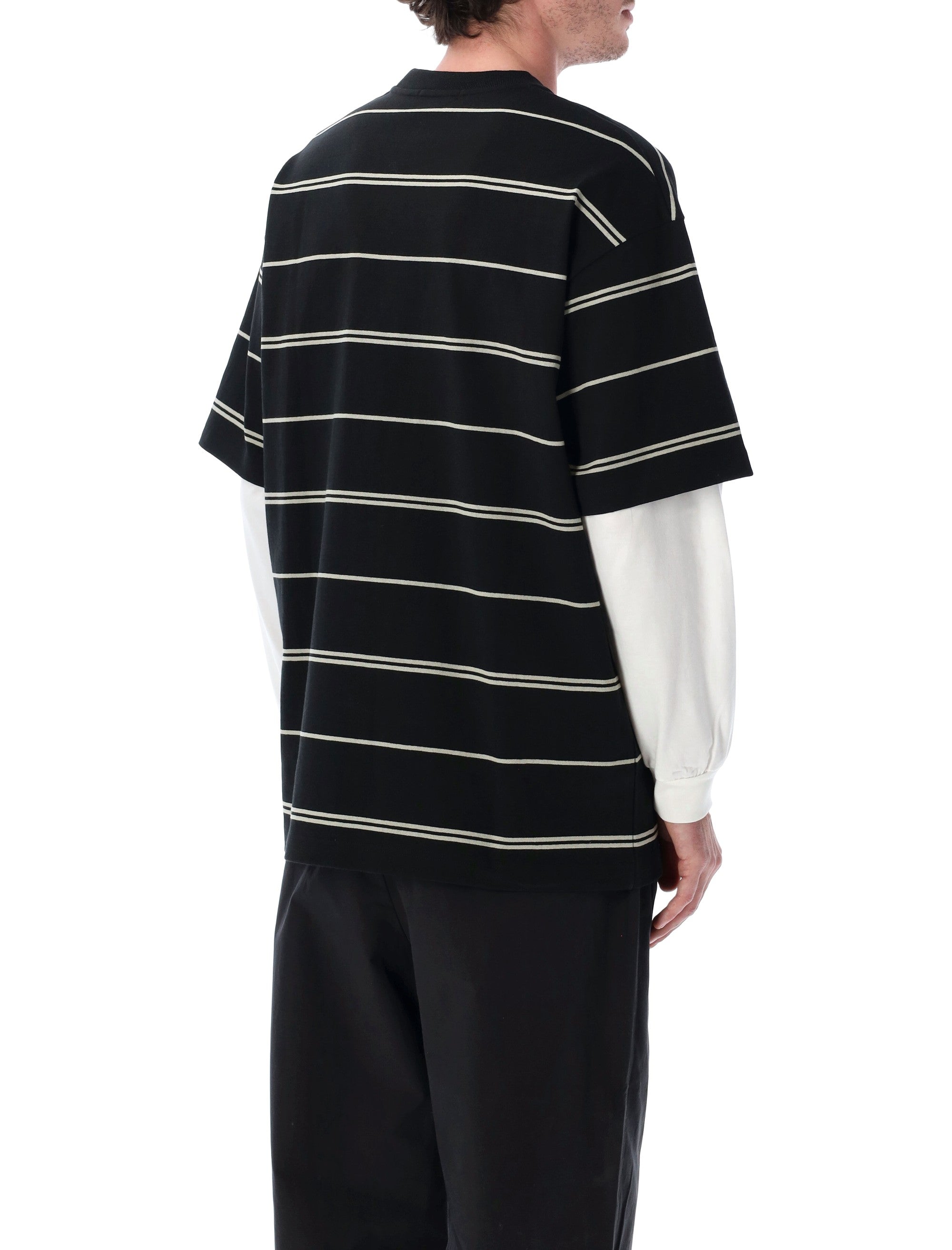 Comme Des Garçons Homme Striped Cotton Layered T-Shirt Black Grey