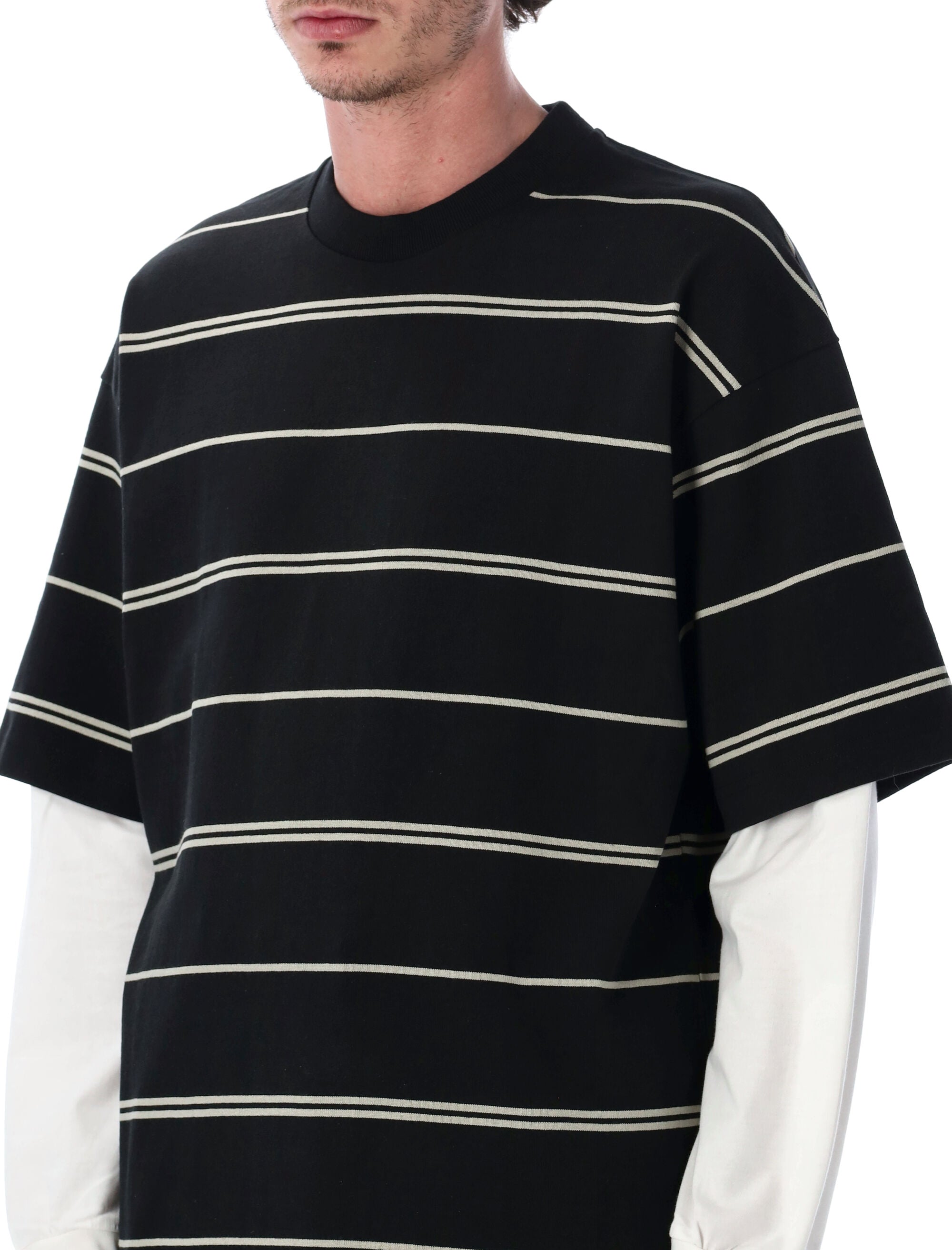 Comme Des Garçons Homme Striped Cotton Layered T-Shirt Black Grey