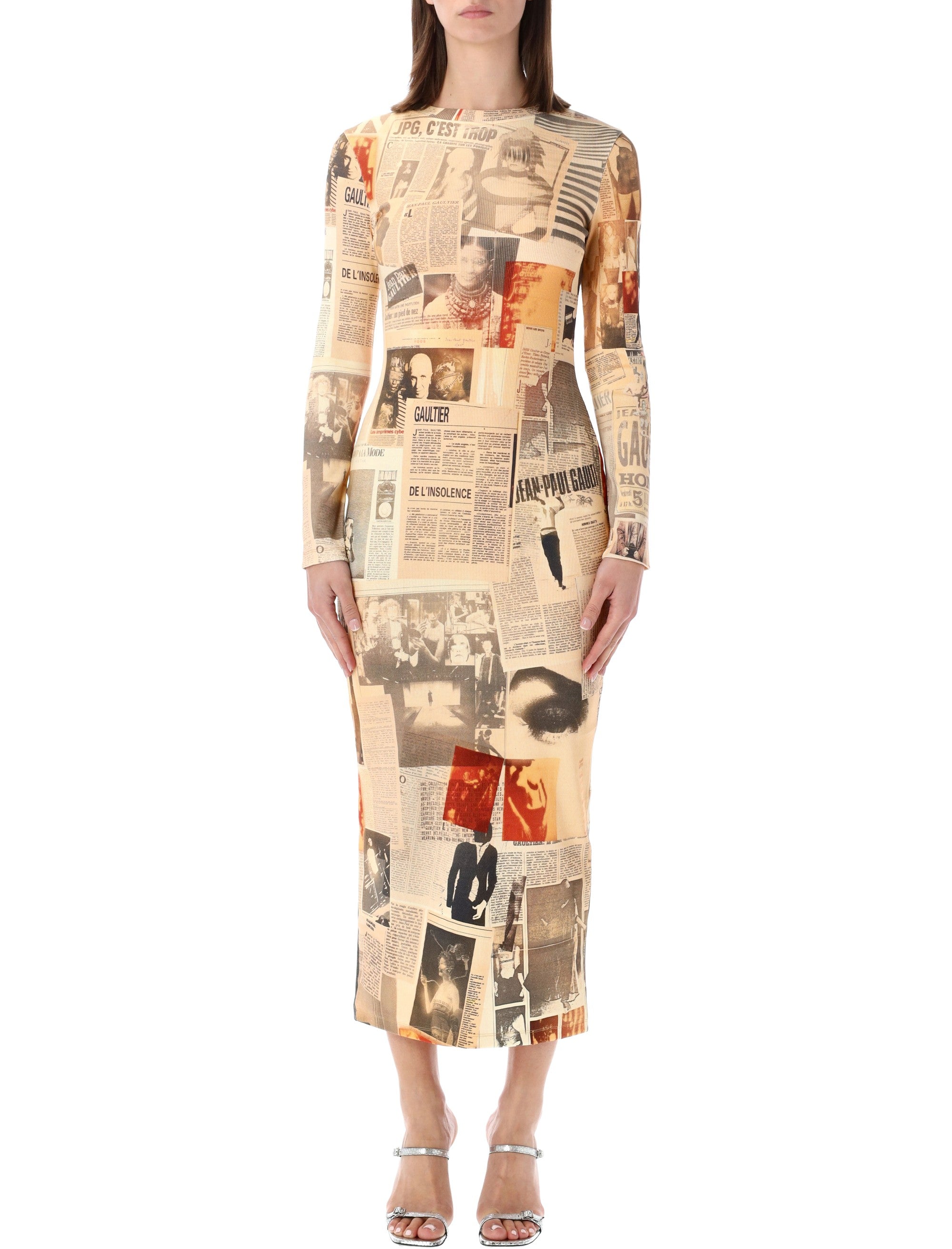 Jean Paul Gaultier Journal print long dress Ecru Cotton