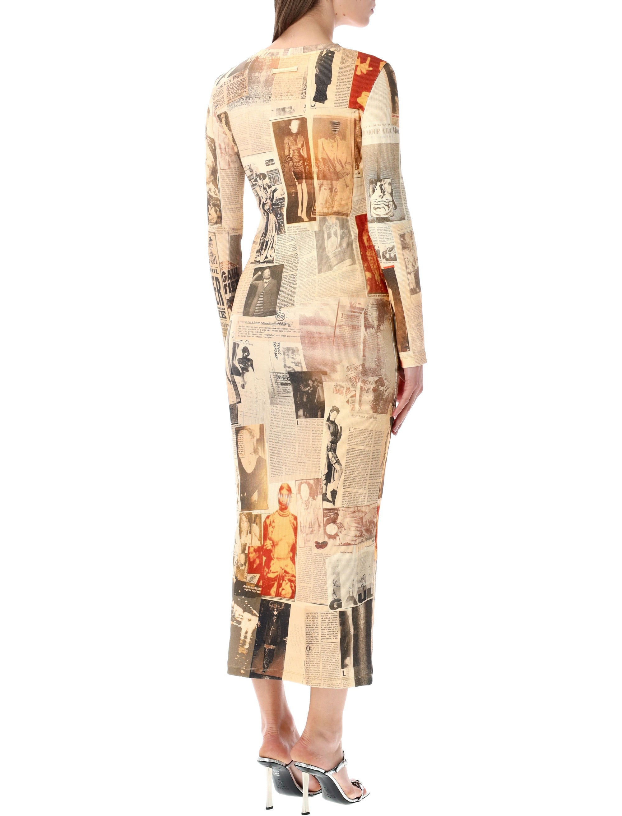 Jean Paul Gaultier Journal print long dress Ecru Cotton
