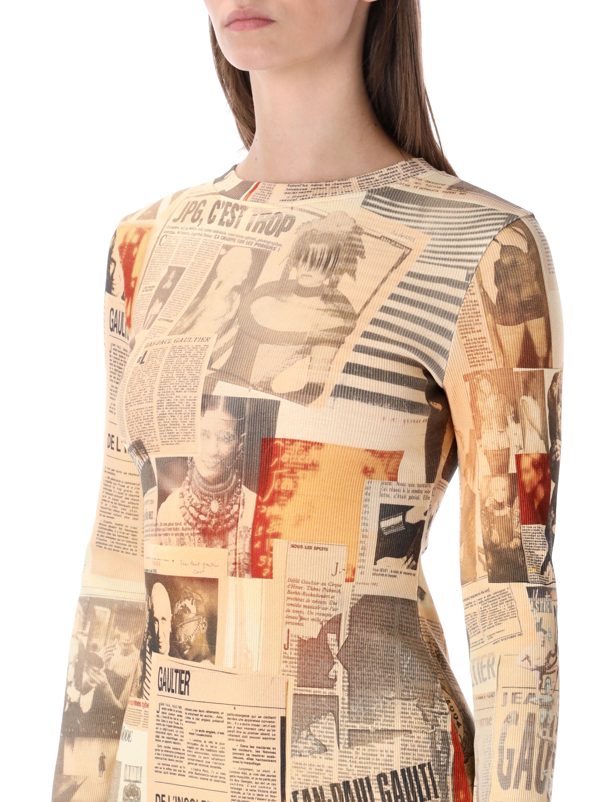 Jean Paul Gaultier Journal print long dress Ecru Cotton