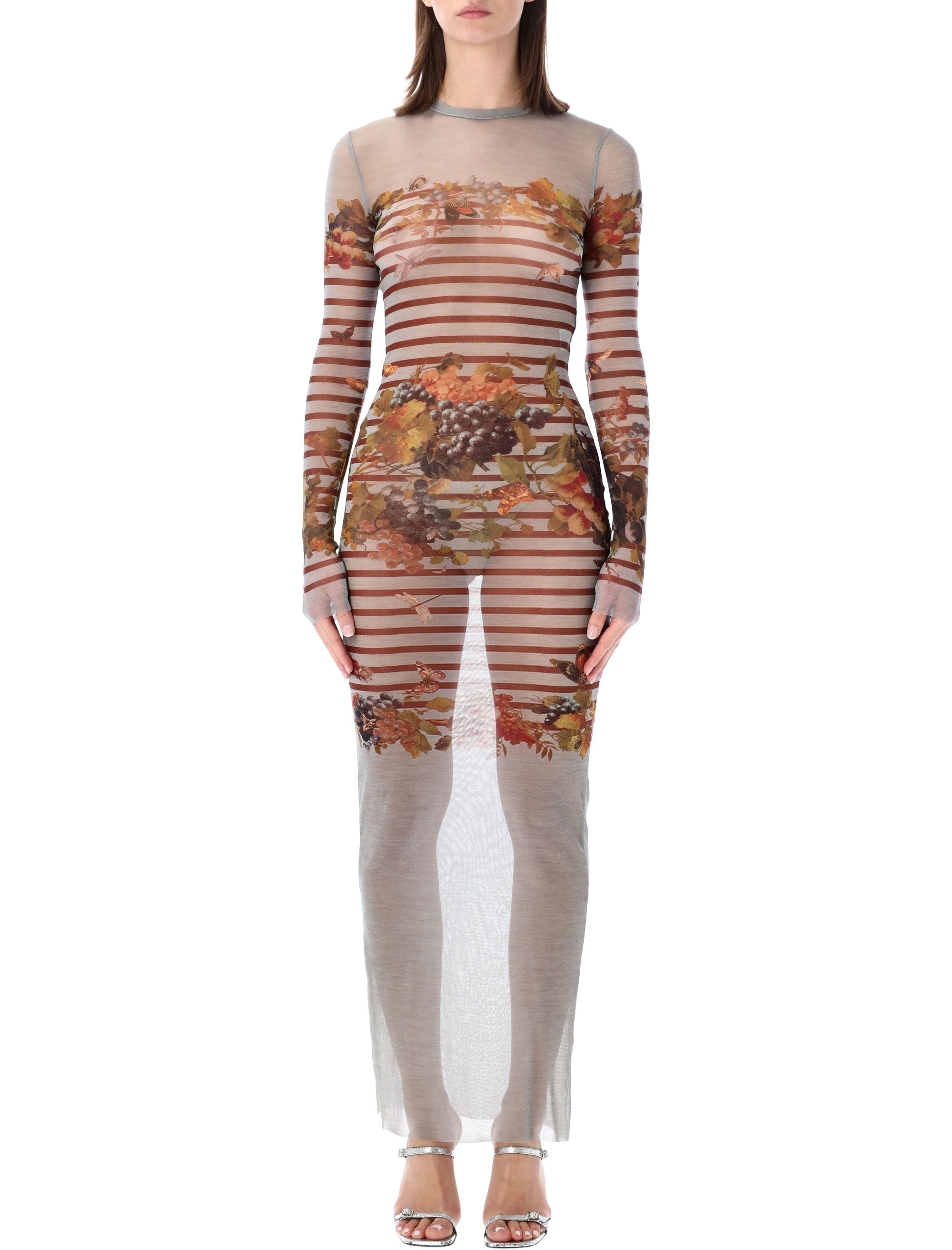 Jean Paul Gaultier marinière mesh long dress Light Blue Multi Polyamide