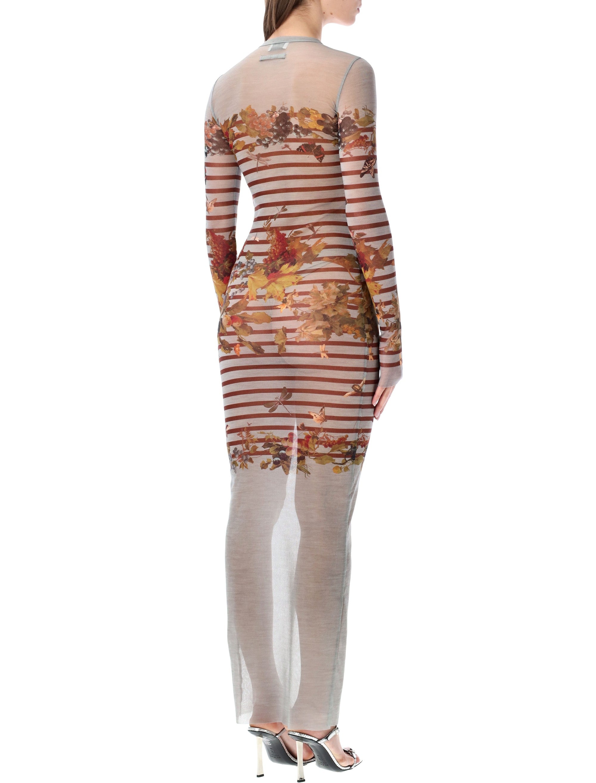 Jean Paul Gaultier marinière mesh long dress Light Blue Multi Polyamide