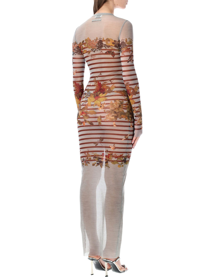 Jean Paul Gaultier marinière mesh long dress Light Blue Multi Polyamide