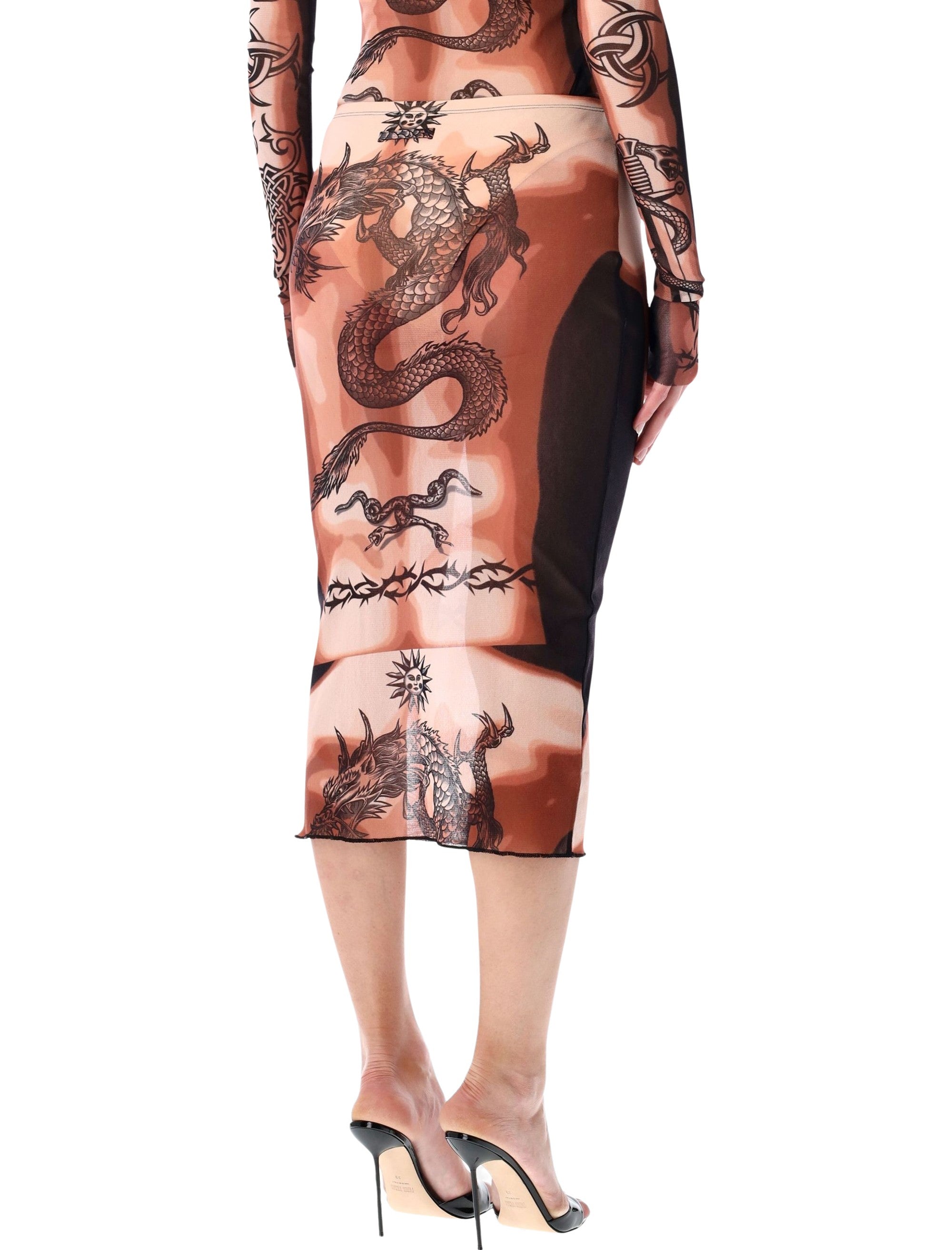 Jean Paul Gaultier Re-Edition Safe Sex Tattoo mesh skirt Nude Tatoo Polyamide