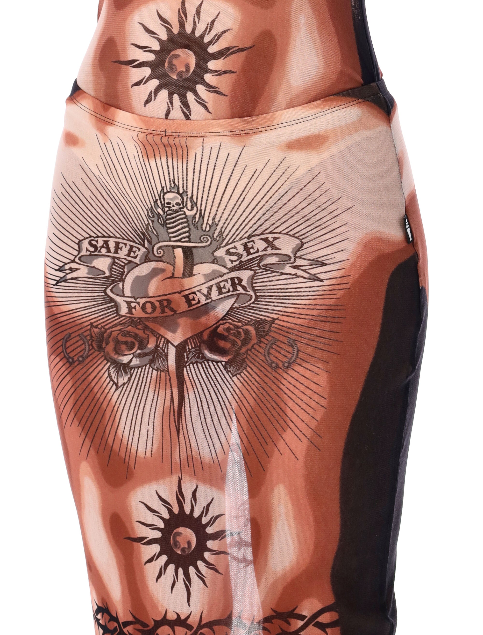 Jean Paul Gaultier Re-Edition Safe Sex Tattoo mesh skirt Nude Tatoo Polyamide