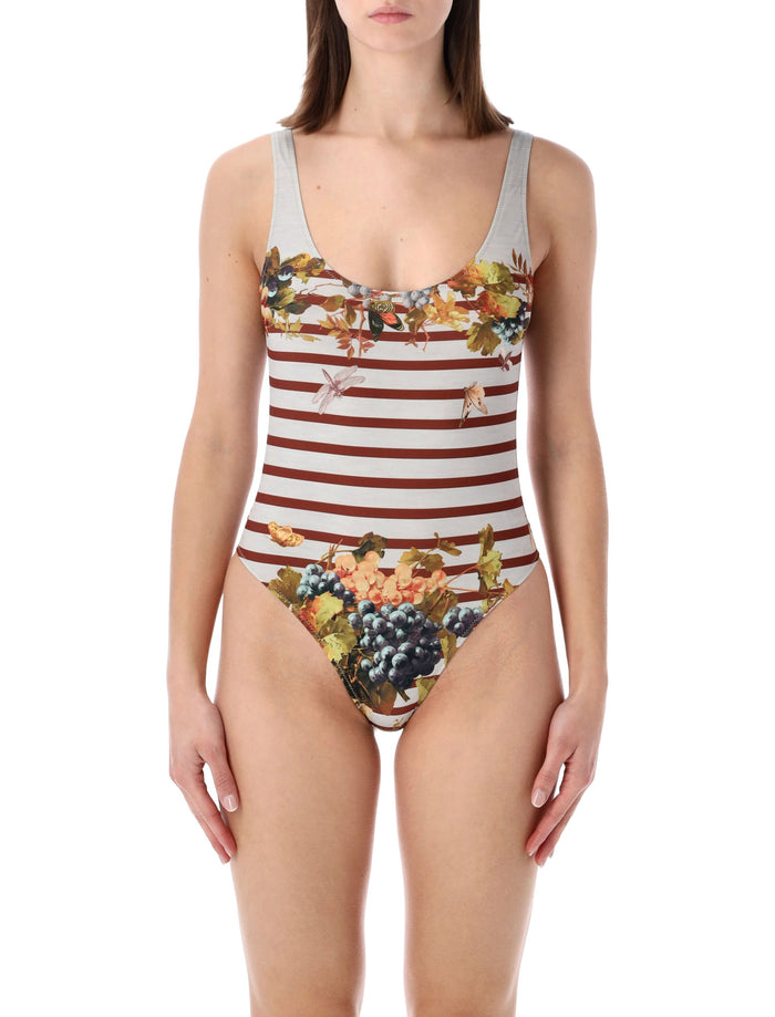 Jean Paul Gaultier Marinière Grape one-piece swimsuit Light Blue Multi Polyester Swimwear
