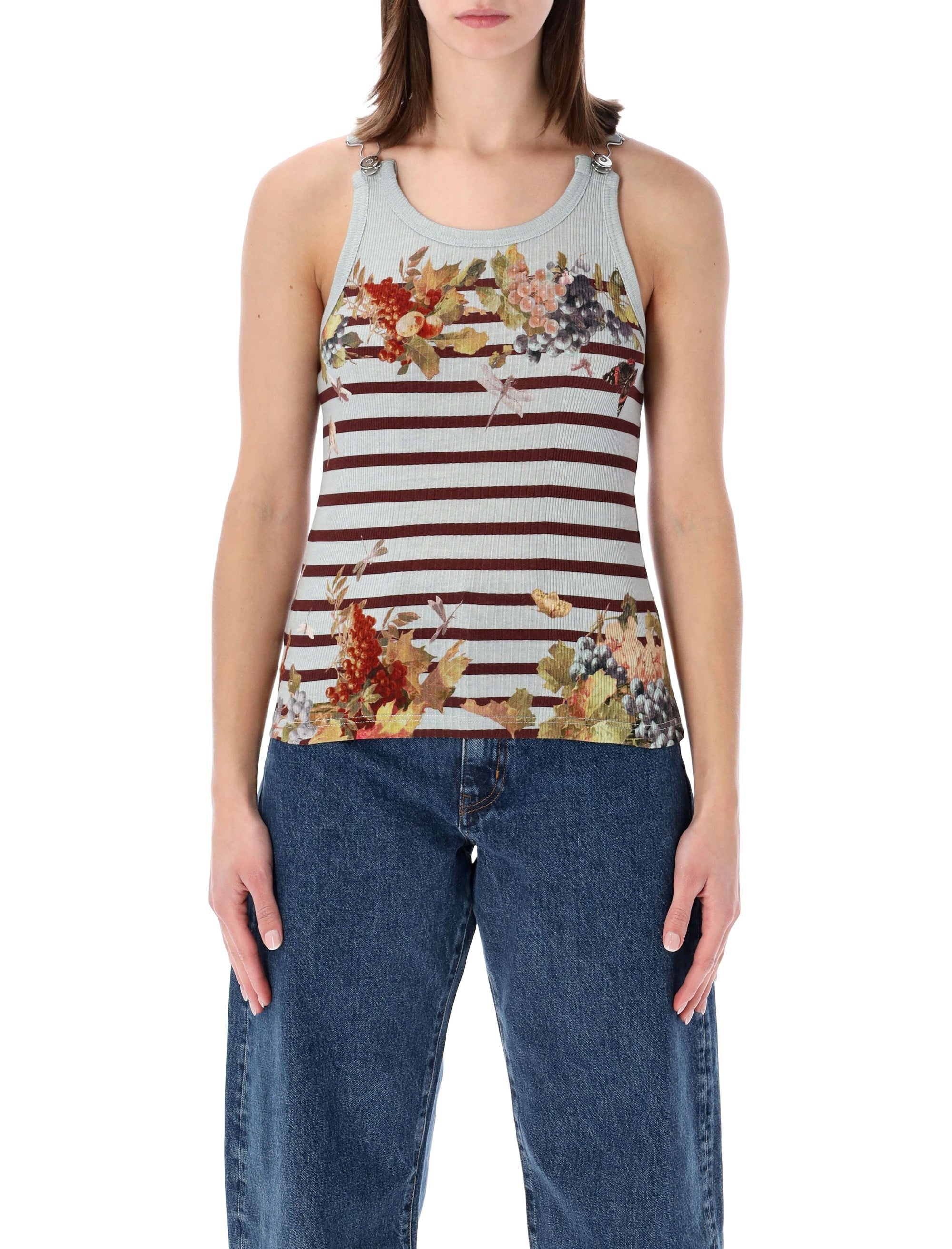 Jean Paul Gaultier Marinière grape rib tank top Light Blue Multi Cotton