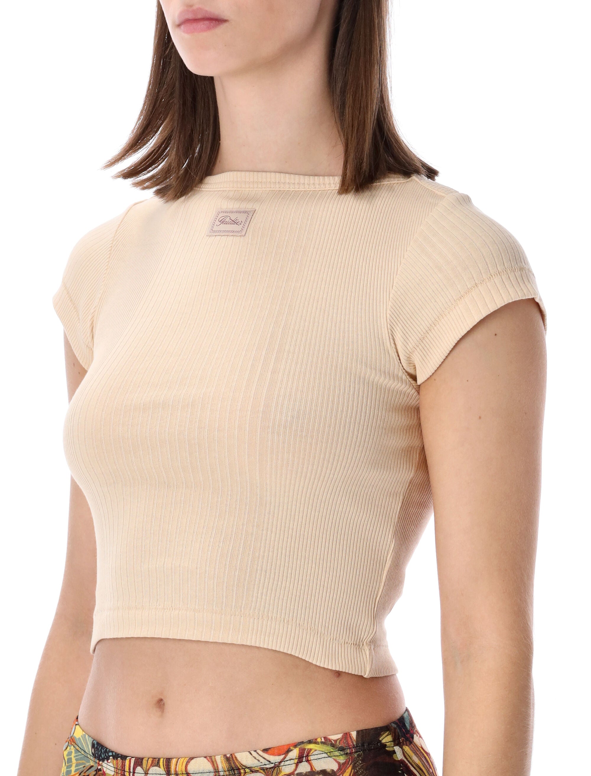 Jean Paul Gaultier ribbed baby tee Nude Cotton Tshirt