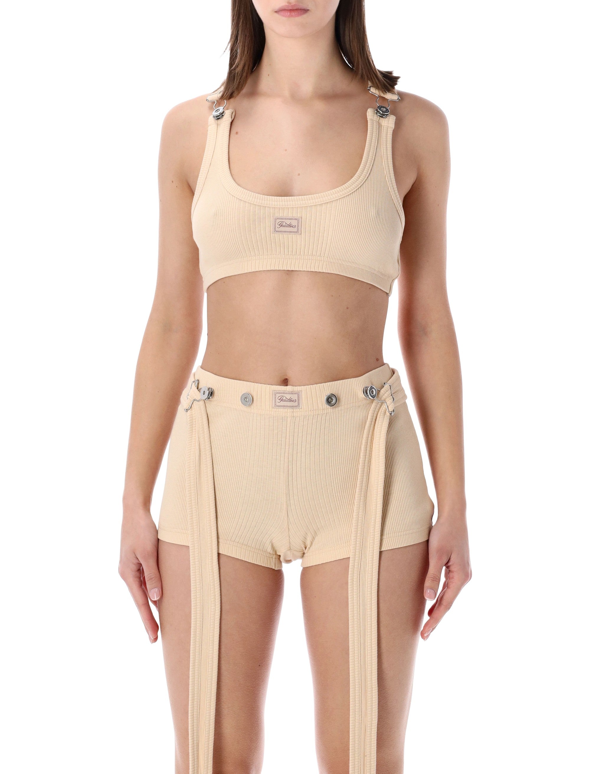 Jean Paul Gaultier ribbed Patch bra Nude Cotton Top