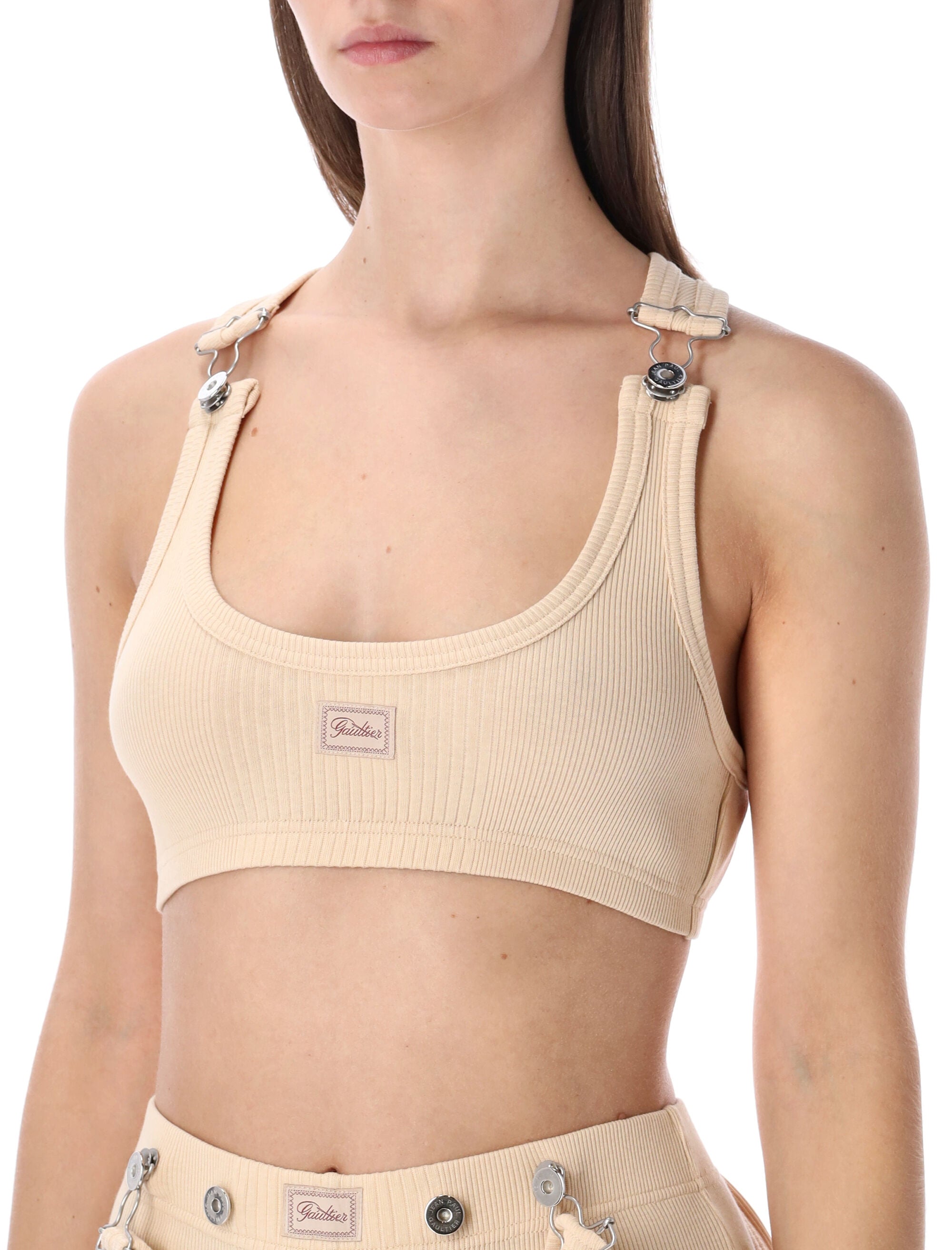 Jean Paul Gaultier ribbed Patch bra Nude Cotton Top