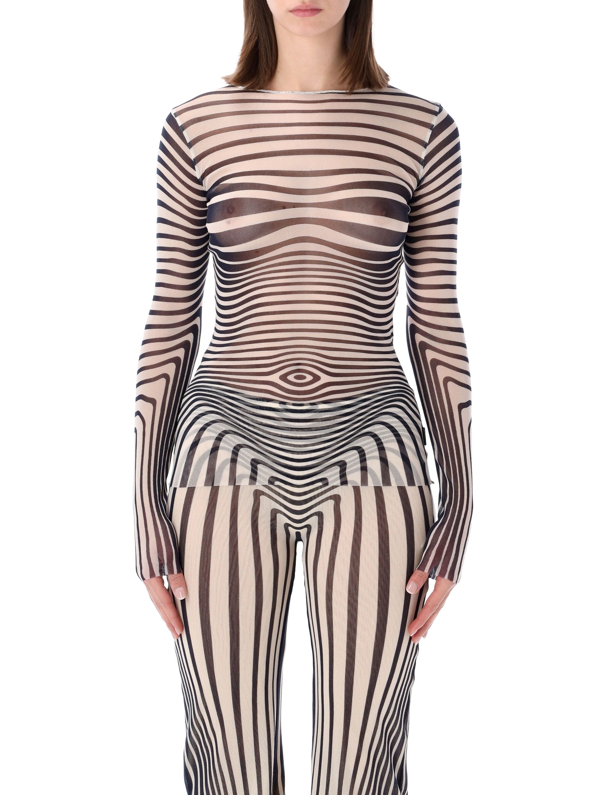 Jean Paul Gaultier Body Morphing Re-Edition top Ecru Navy Polyamide