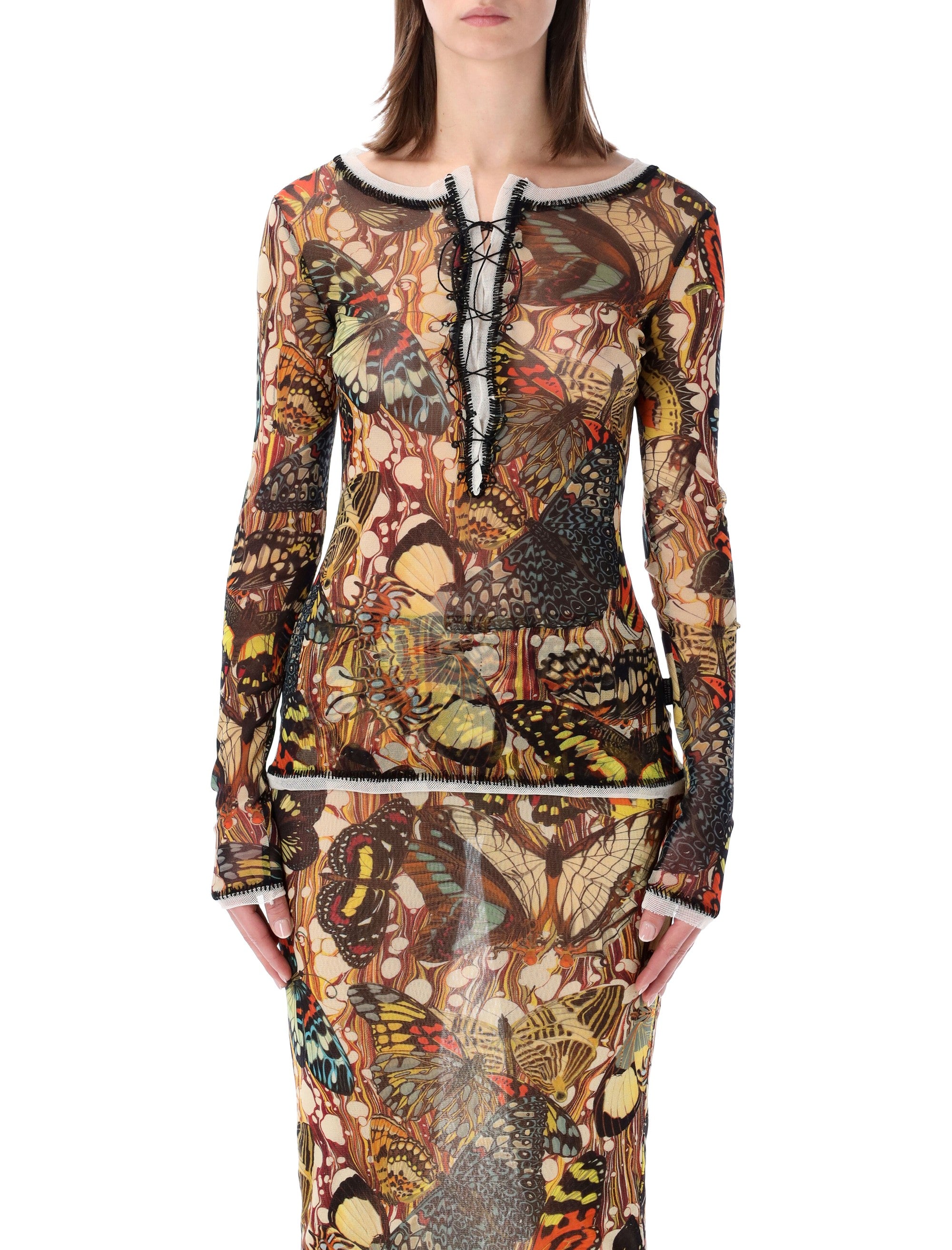 Jean Paul Gaultier Re-Edition Butterfly tulle top Yellow Multi Polyamide