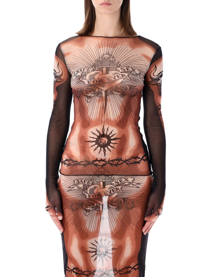 Jean Paul Gaultier Re-Edition Safe Sex Tattoo tulle top Nude Tatoo Polyamide