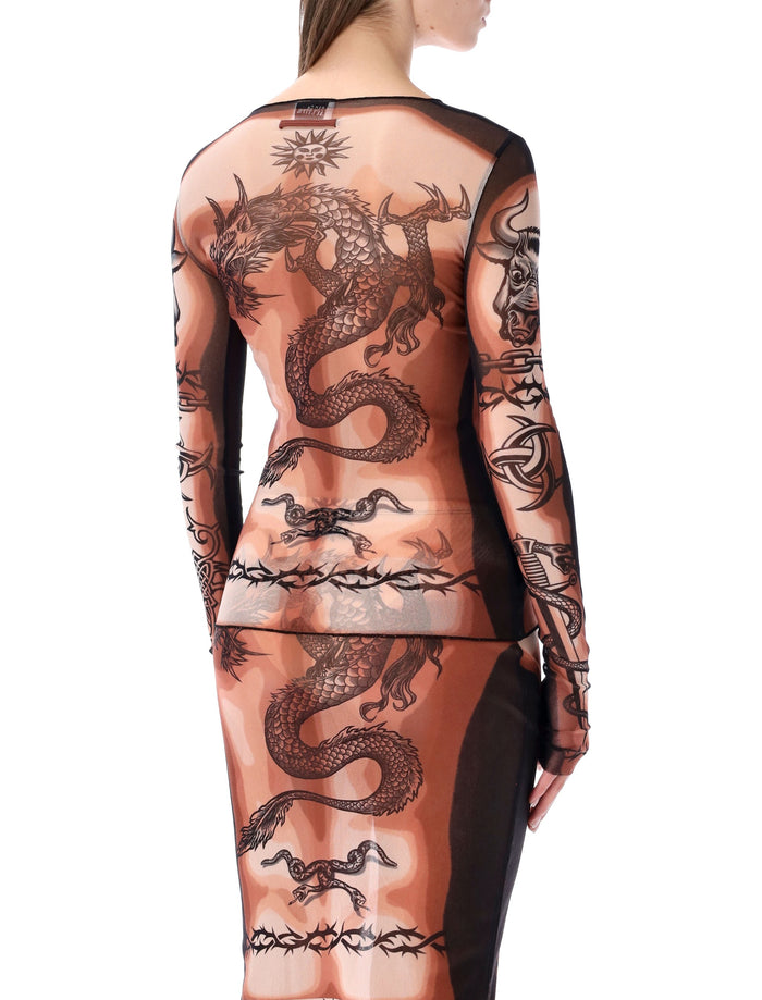 Jean Paul Gaultier Re-Edition Safe Sex Tattoo tulle top Nude Tatoo Polyamide