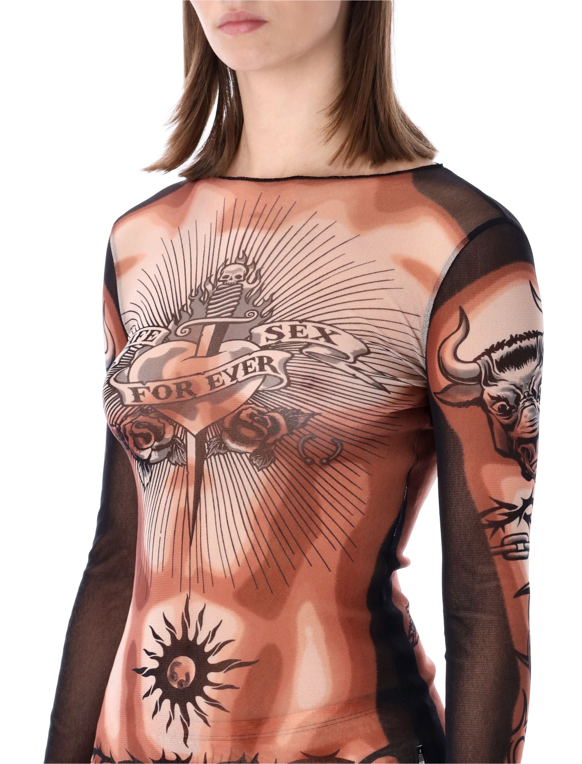 Jean Paul Gaultier Re-Edition Safe Sex Tattoo tulle top Nude Tatoo Polyamide