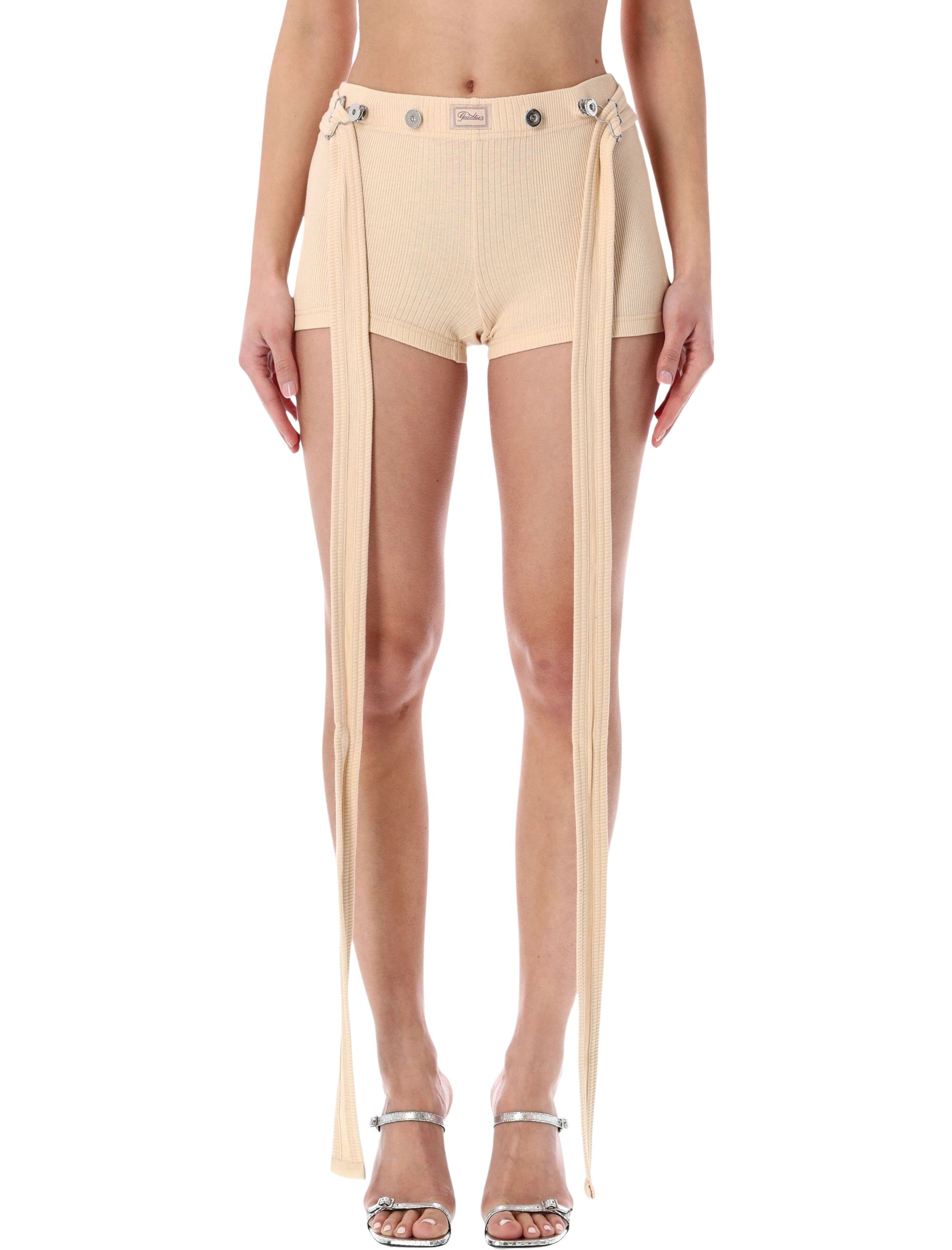 Jean Paul Gaultier ribbed Patch shorts Nude Cotton