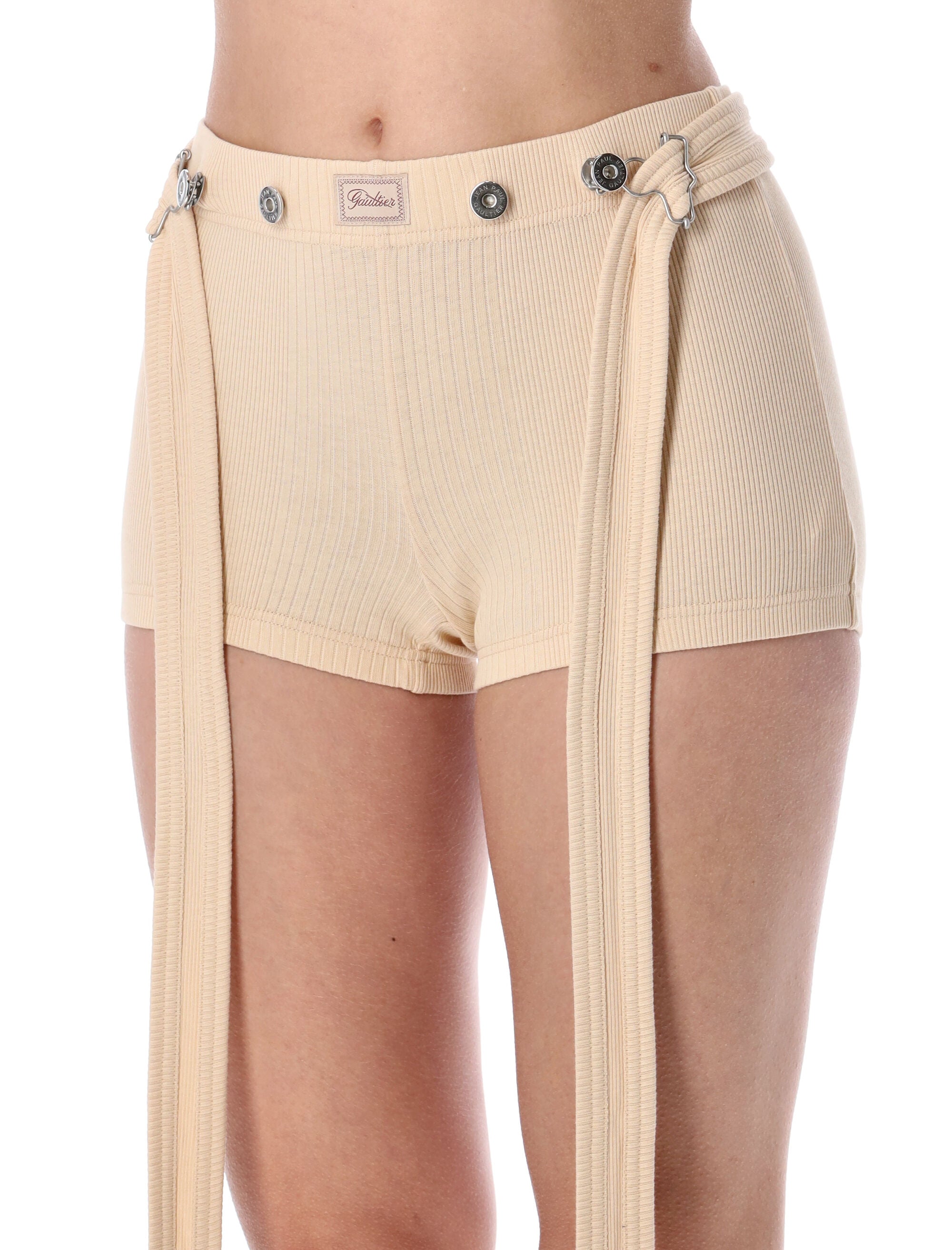 Jean Paul Gaultier ribbed Patch shorts Nude Cotton