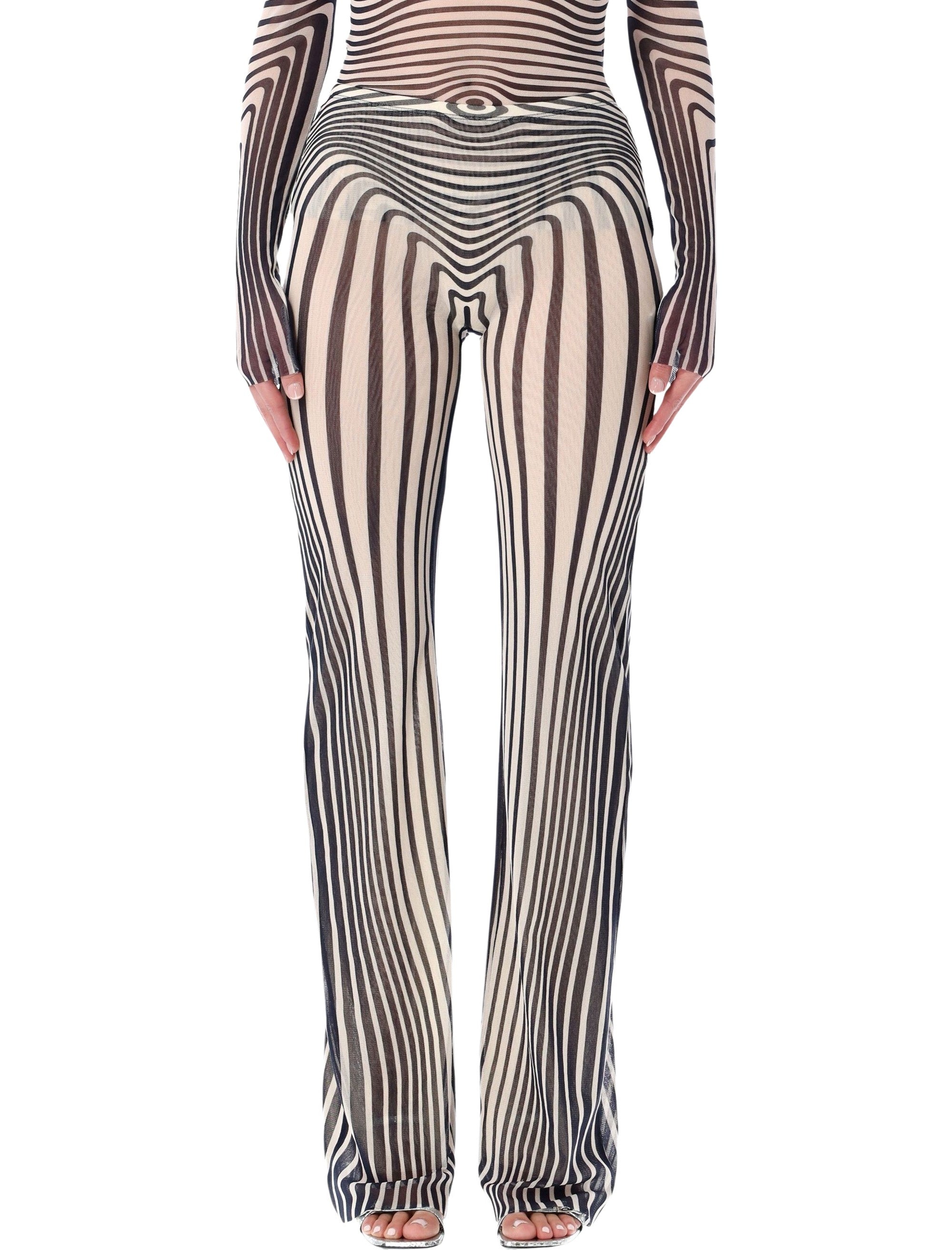 Jean Paul Gaultier Re-Edition body morphing tulle pants Ecru Navy Polyamide