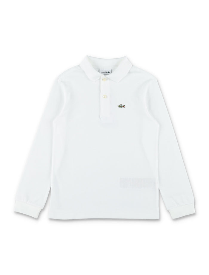 Lacoste Boys Long-Sleeve Petit Piqué Polo White Cotton T-shirt