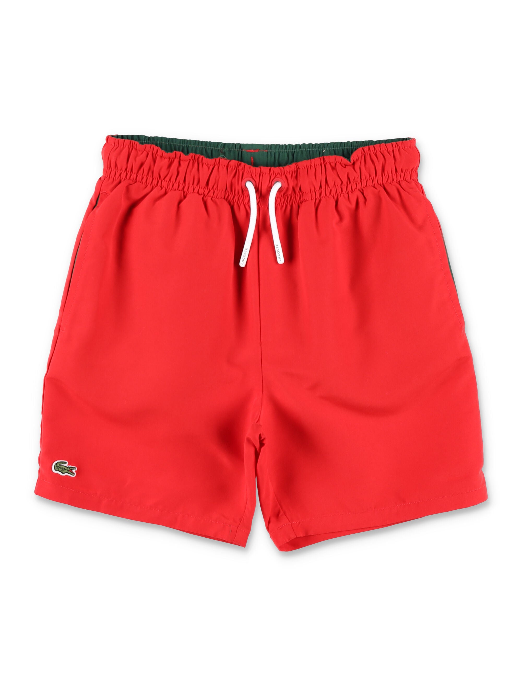 Lacoste Boys Monogram Swim Shorts Red Polyester Swimwear