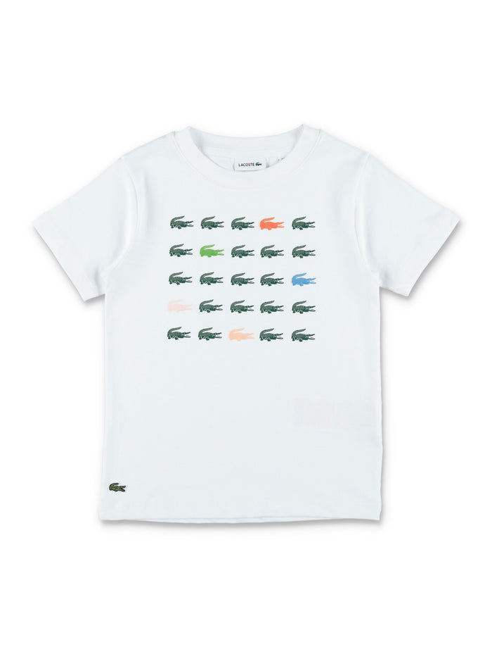 Lacoste Kids Multi-Logo Cotton T-Shirt White Organic Combed
