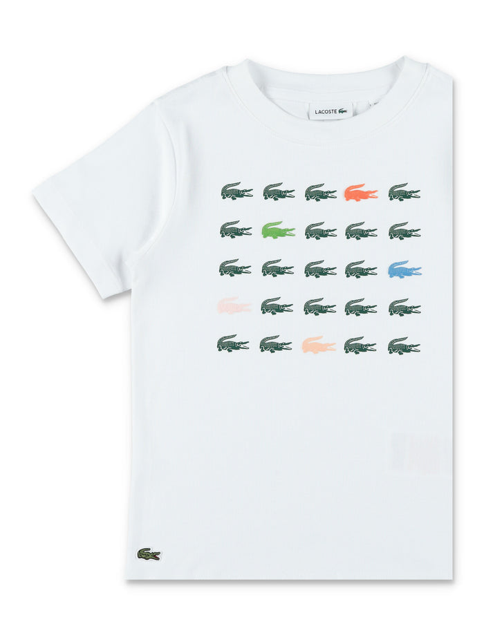 Lacoste Kids Multi-Logo Cotton T-Shirt White Organic Combed