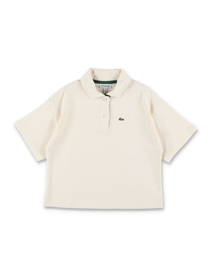 Lacoste Girls Oversize Petit Piqué Polo Off-white Organic Combed Cotton T-shirt