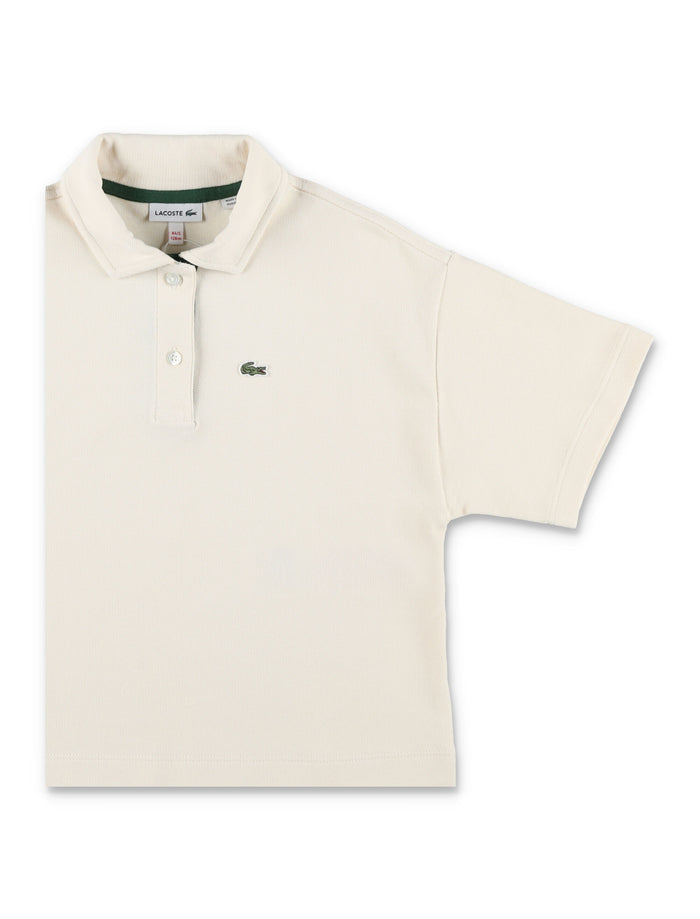 Lacoste Girls Oversize Petit Piqué Polo Off-white Organic Combed Cotton T-shirt