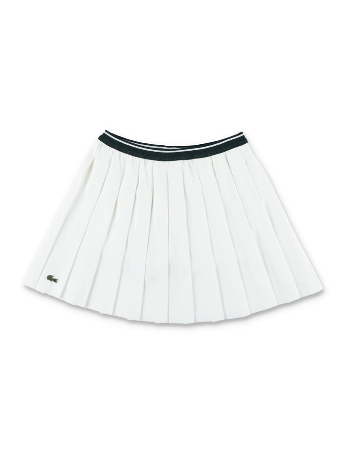 Lacoste Girls Pleated Oxford Tennis Skirt White Recycled Polyester