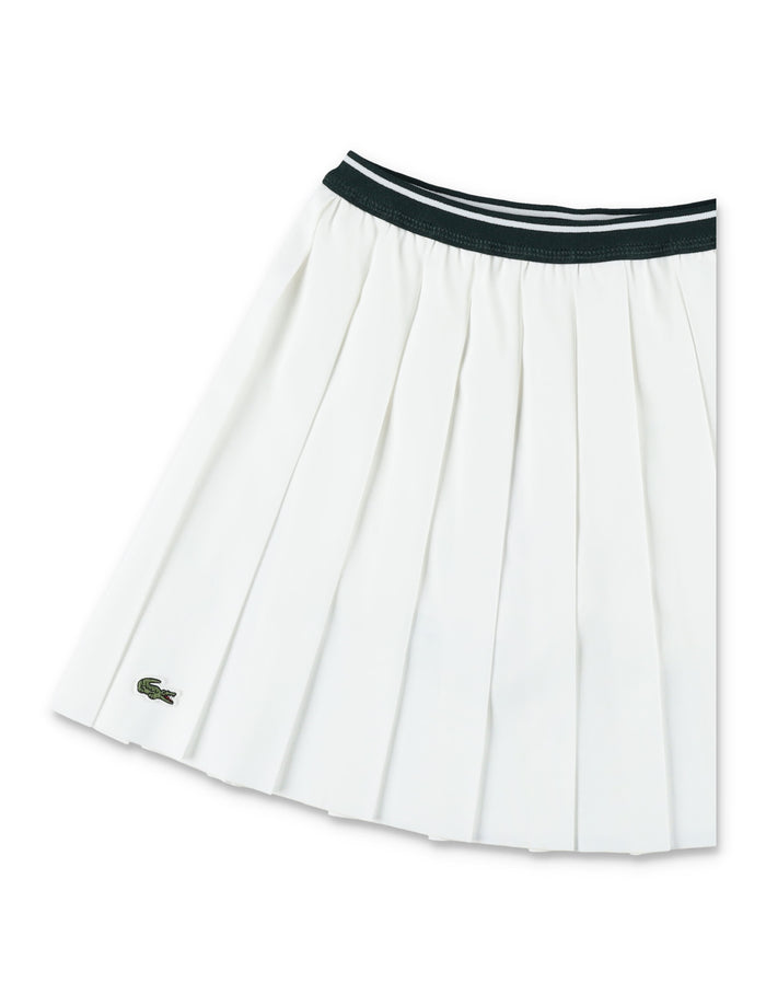 Lacoste Girls Pleated Oxford Tennis Skirt White Recycled Polyester