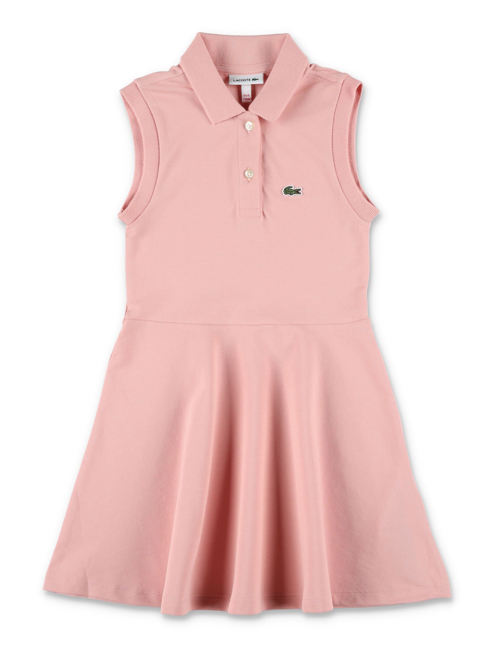Lacoste Girls Sleeveless Elastic Petit Piqué Dress Rose Organic Combed Cotton
