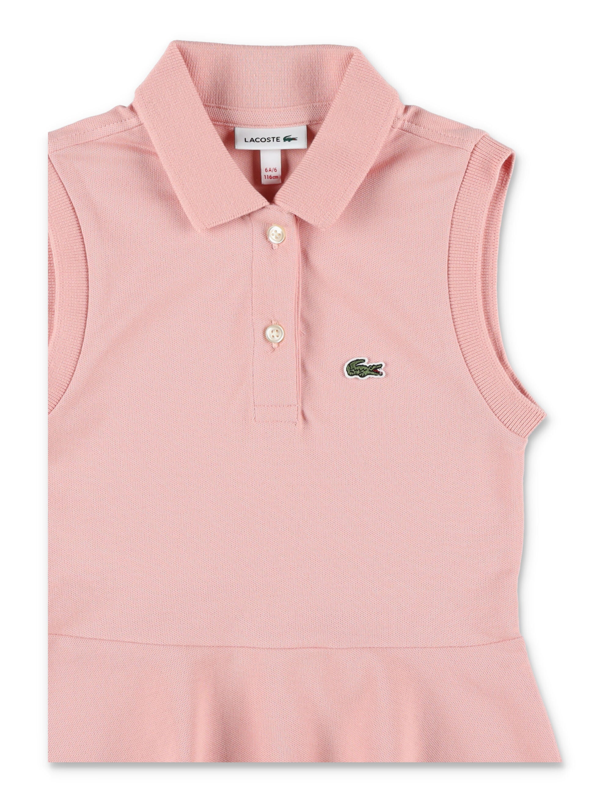 Lacoste Girls Sleeveless Elastic Petit Piqué Dress Rose Organic Combed Cotton
