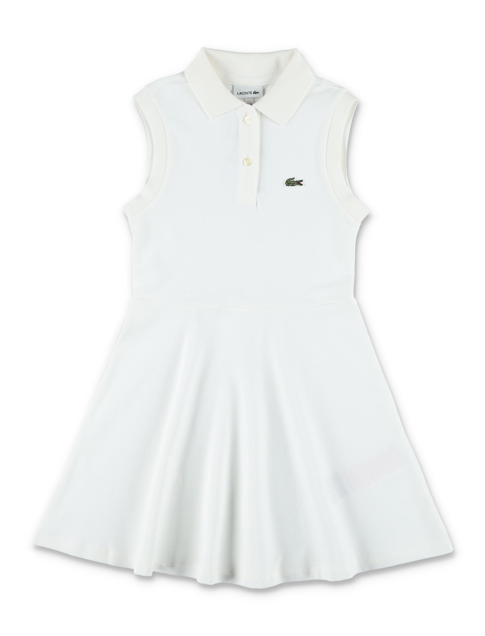 Lacoste Girls Sleeveless Elastic Petit Piqué Dress White Organic Combed Cotton