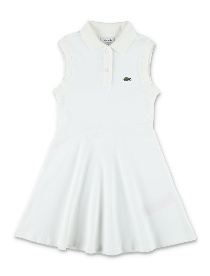Lacoste Girls Sleeveless Elastic Petit Piqué Dress White Organic Combed Cotton