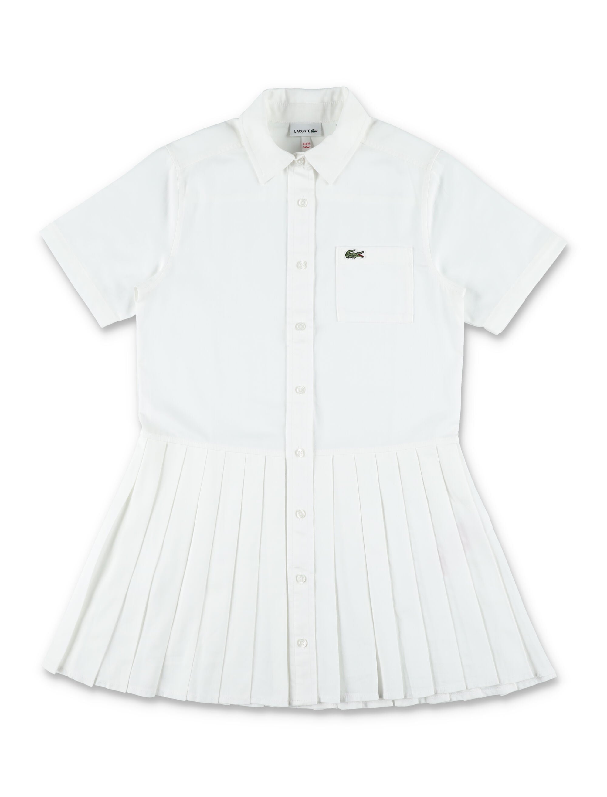 Lacoste girls pleated poplin shirt dress White Organic Cotton
