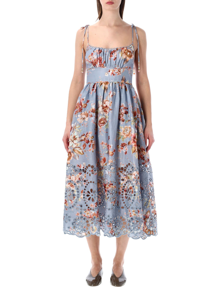 Zimmermann Awaken Picnic chambray floral midi dress Blue Linen
