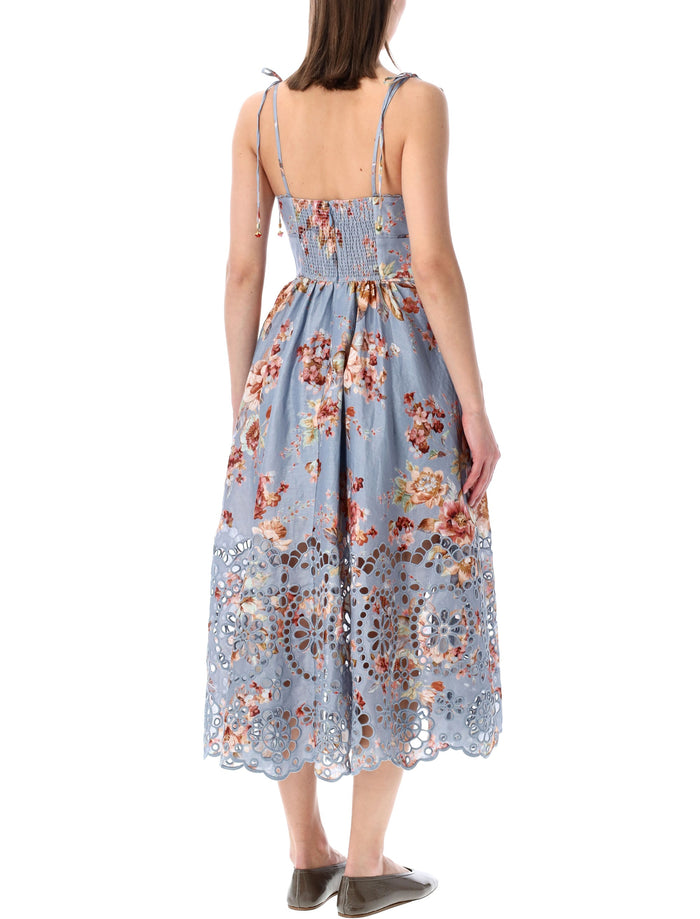 Zimmermann Awaken Picnic chambray floral midi dress Blue Linen
