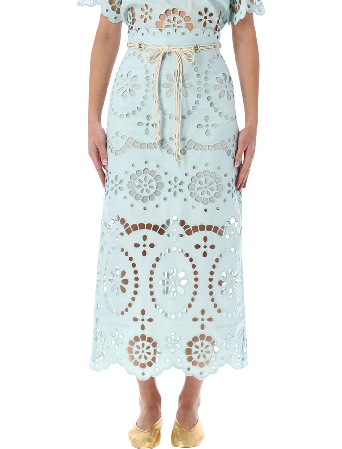 Zimmermann Awaken light blue broderie anglaise midi skirt Mint Linen