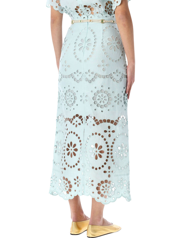 Zimmermann Awaken light blue broderie anglaise midi skirt Mint Linen