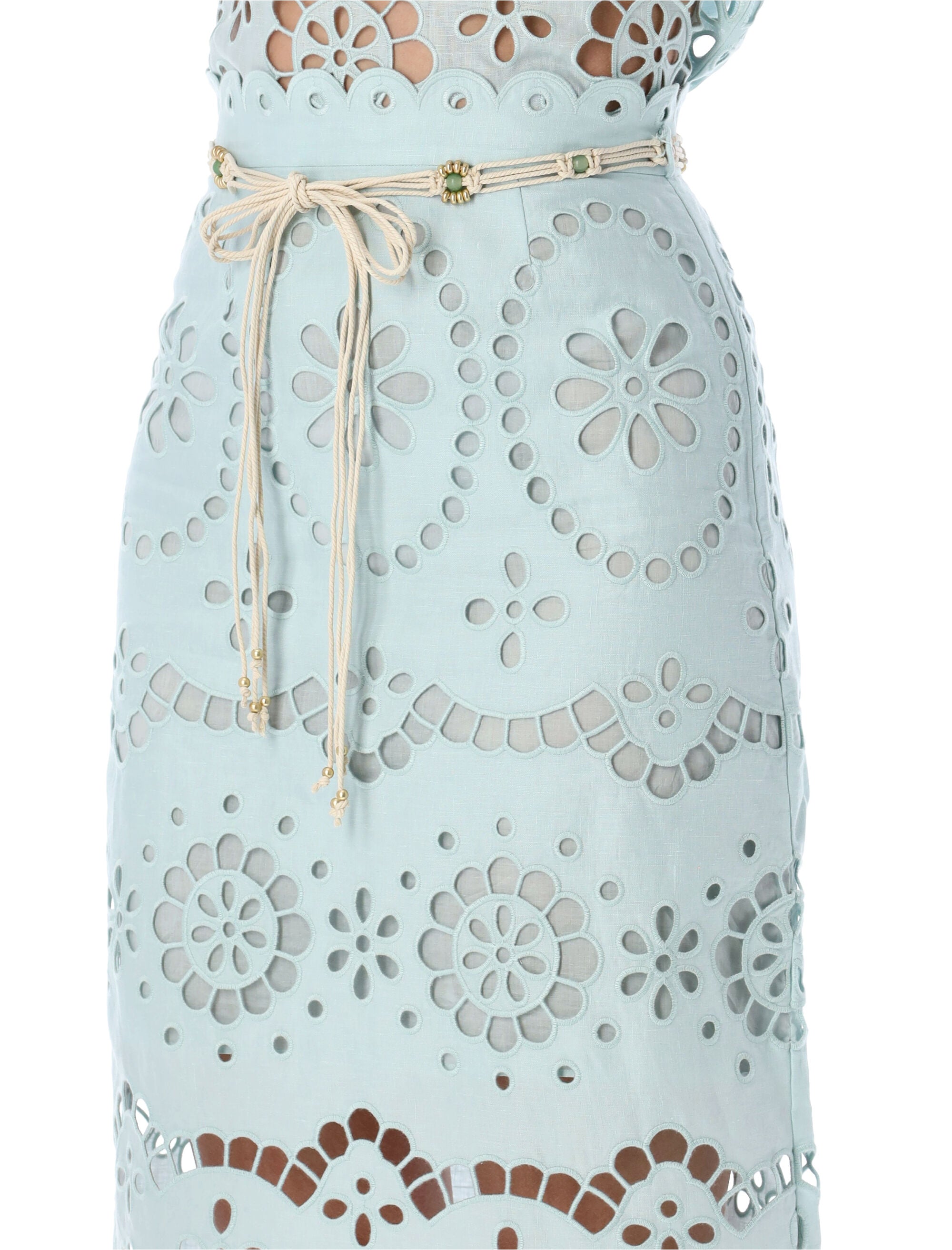 Zimmermann Awaken light blue broderie anglaise midi skirt Mint Linen