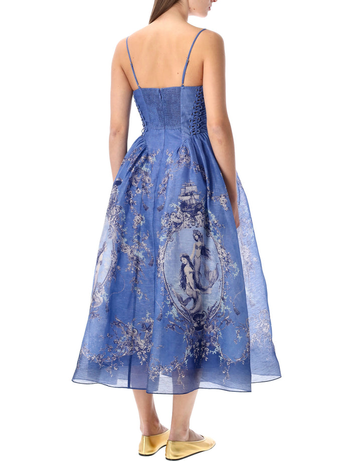 Zimmermann Rebellion silk-linen midi dress Blue Mermaid