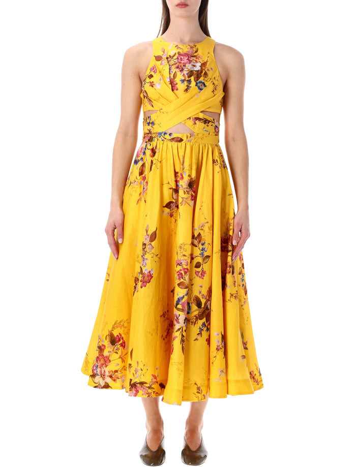 Zimmermann Patience mustard floral midi dress Flower Linen