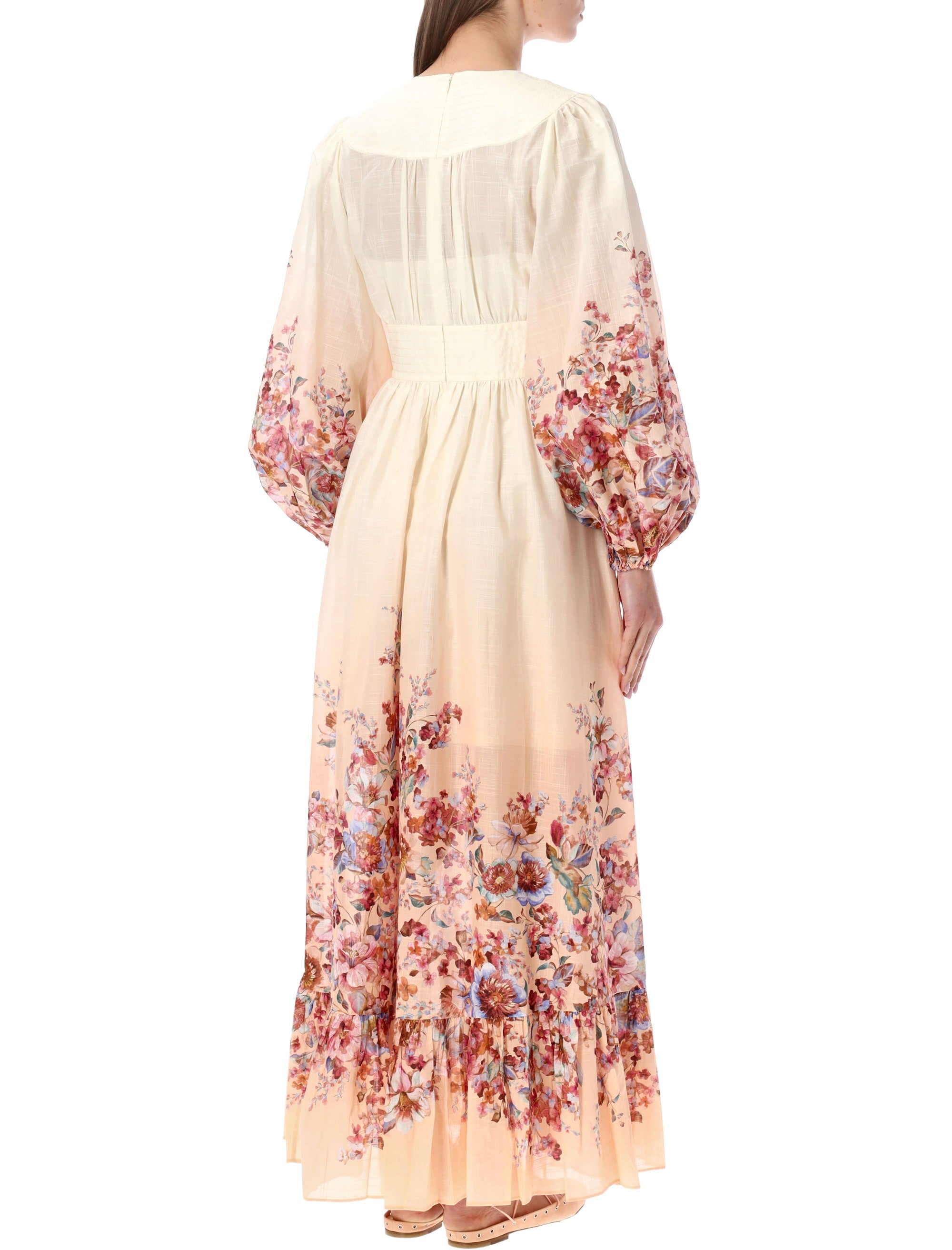 Zimmermann Awaken Floral Deep-V Maxi Dress Ivory Cotton