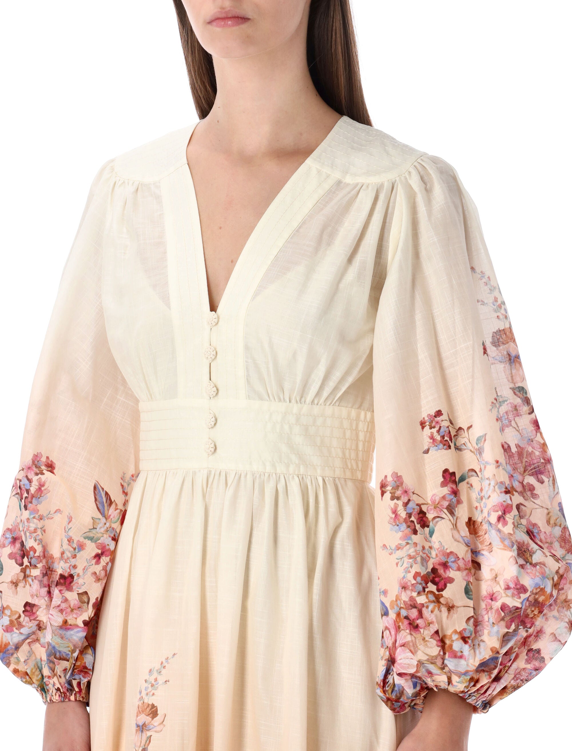 Zimmermann Awaken floral deep-v maxi dress Ivory Cotton