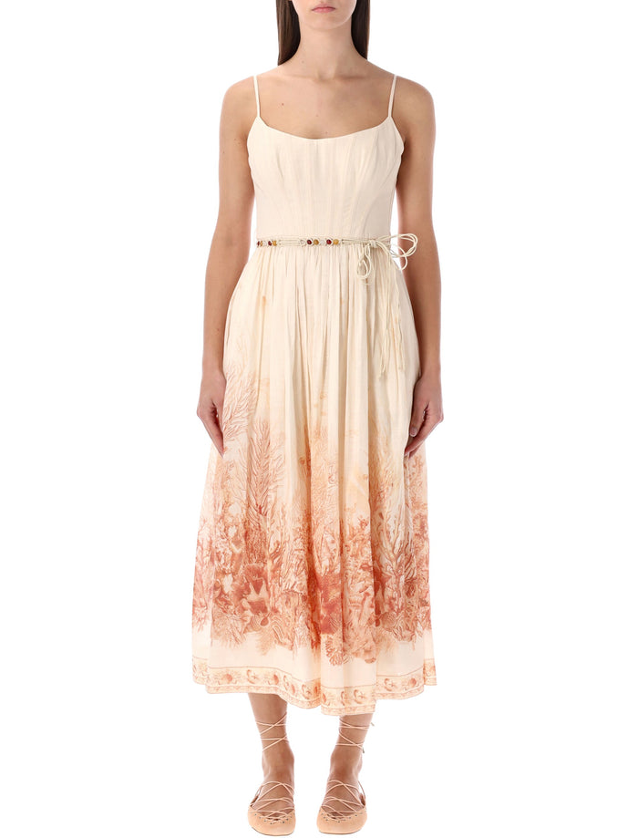 Zimmermann Wanderlust corset midi dress cream Coral Toile Cotton